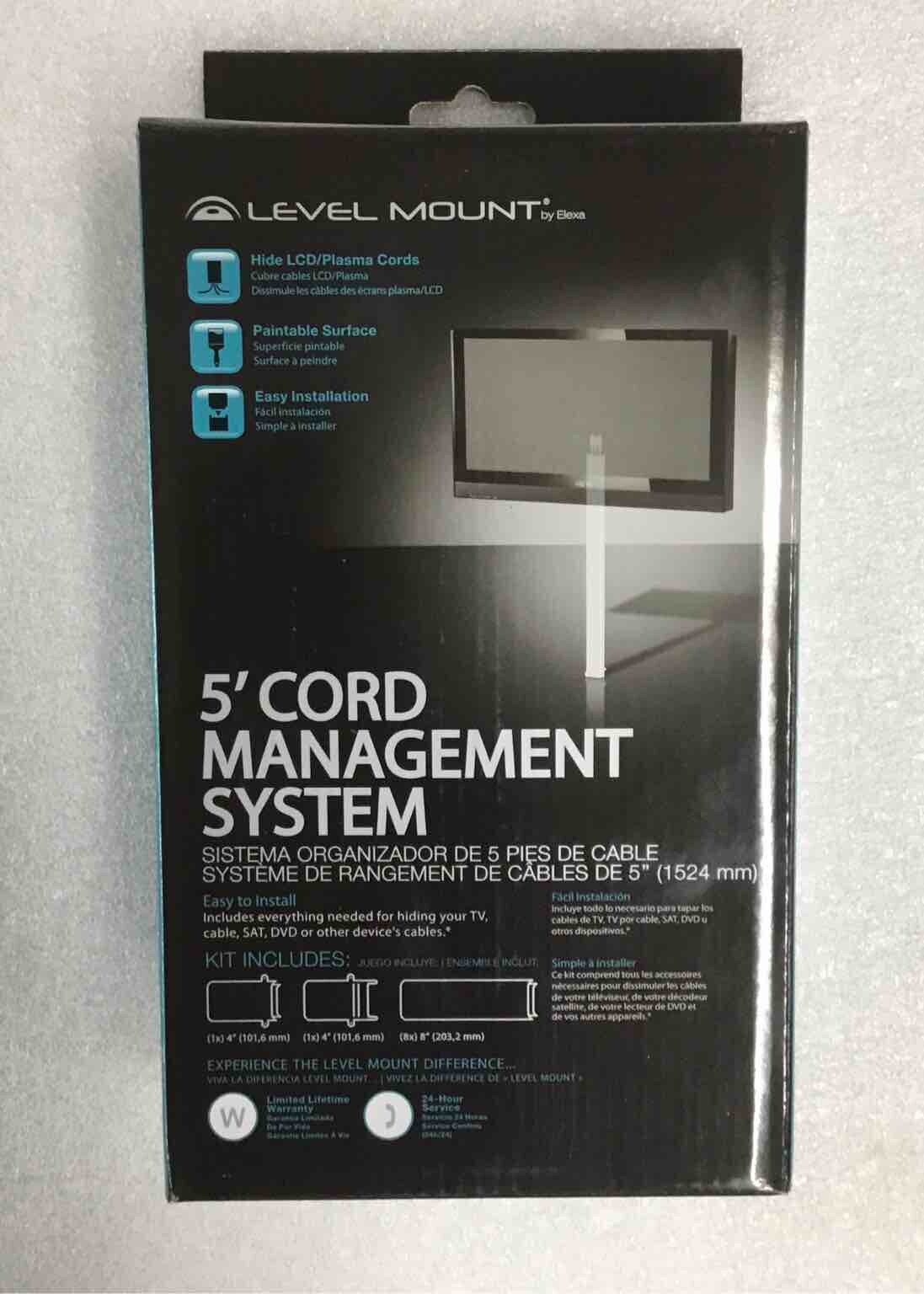 NIB LEVEL MOUNT ELEW5-07 TV UNIVERSAL WIRE MANAGEMENT KIT 5’ PAINTABLE SECTIONS