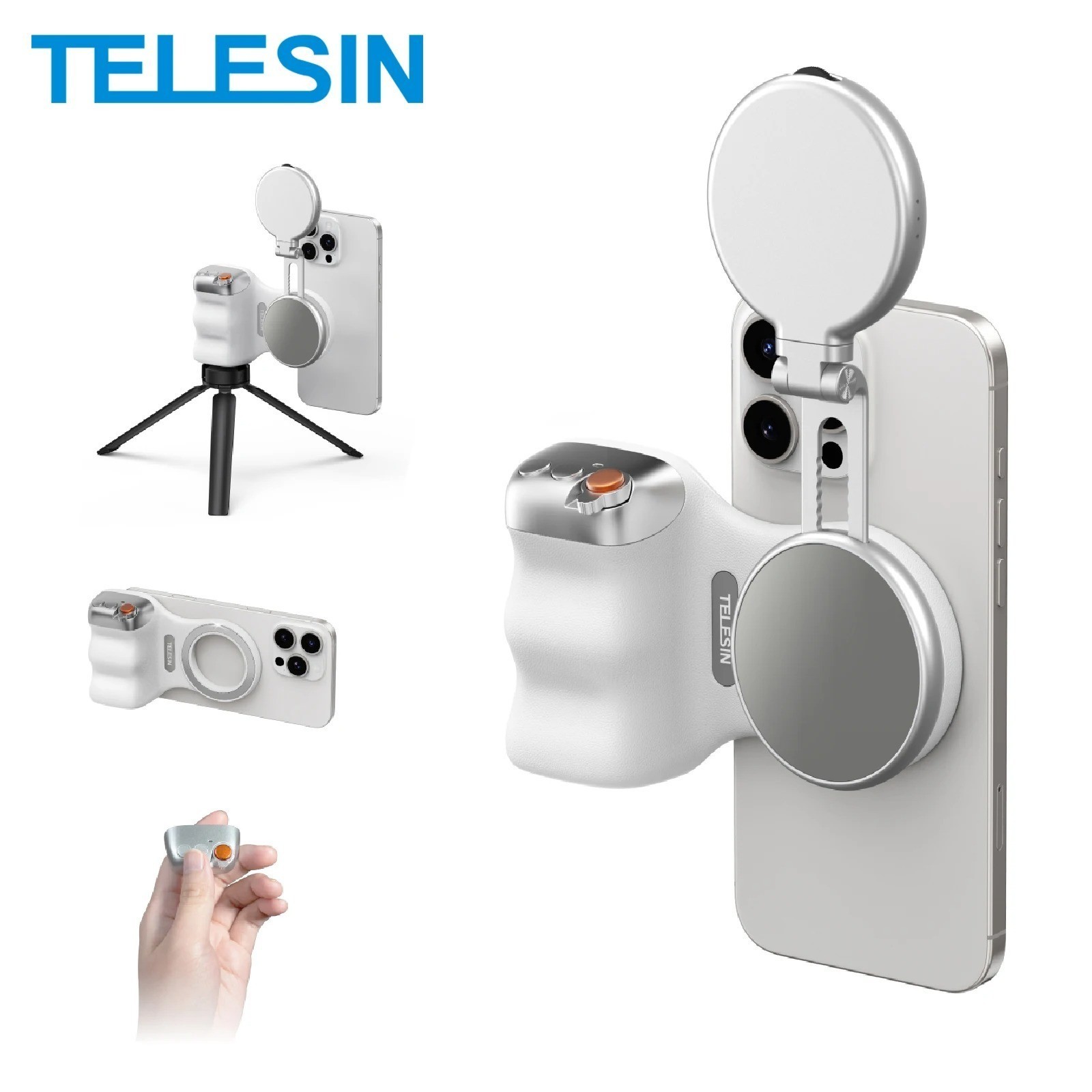 TELESIN Phone Grip – 8X Magnet, Fill Light, 360° Remote