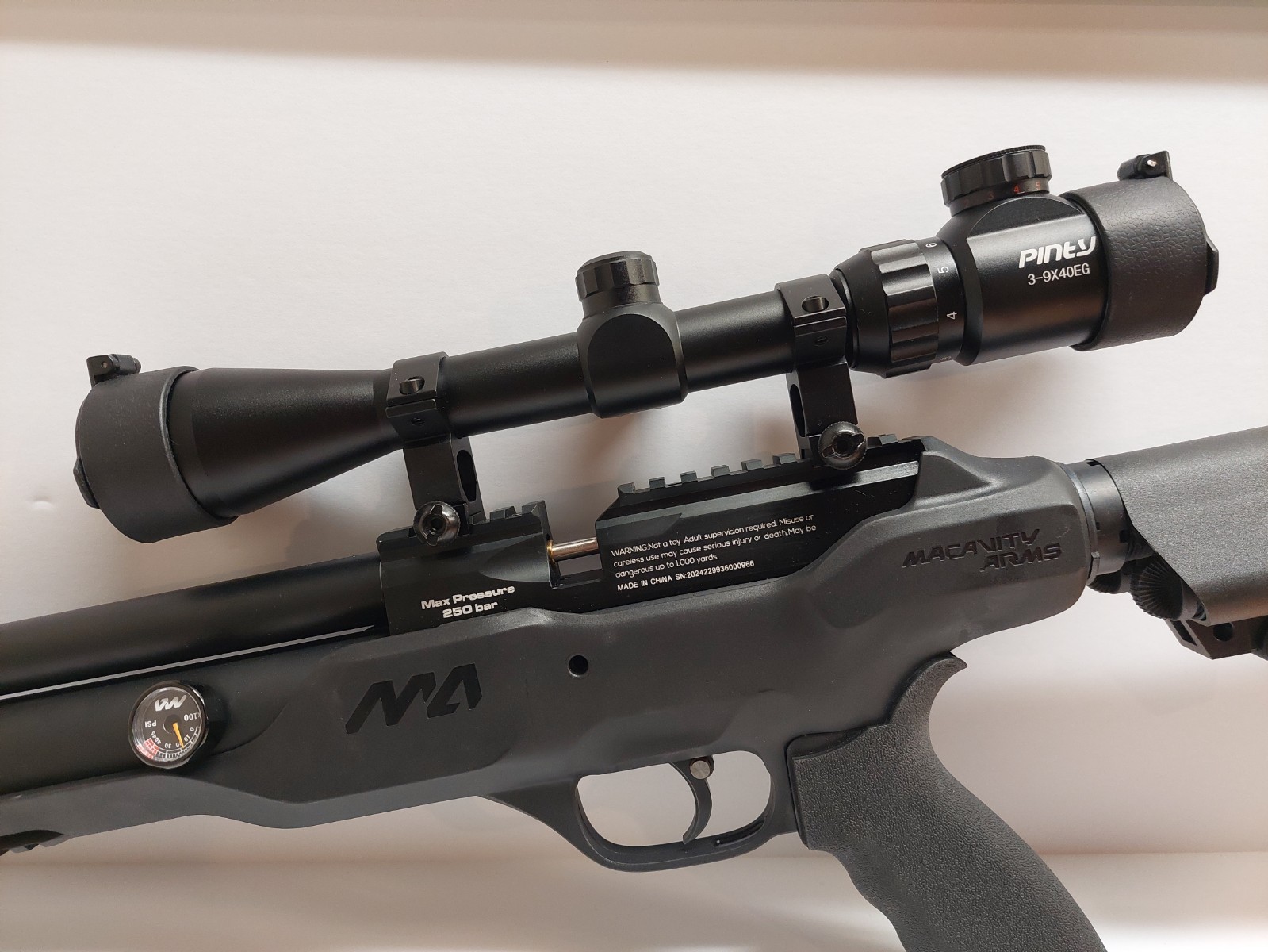 MACAVITY ARMS MA2 .177 Air Rifle w/silencer/Pinty 9x40 scope/and Spritech pump