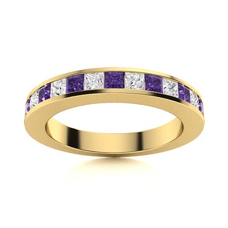 3mm Princess Cut Amethyst Ring 925 Silver Gold Plated Channel Set Wedding Band