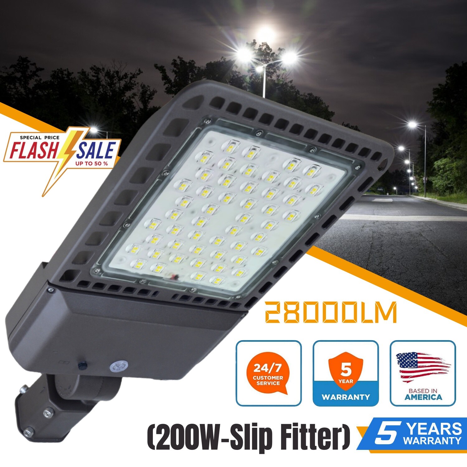 200W LED Shoebox Light IP65 Outdoor Large Area Parking Lot Daylight Dusk To Dawn