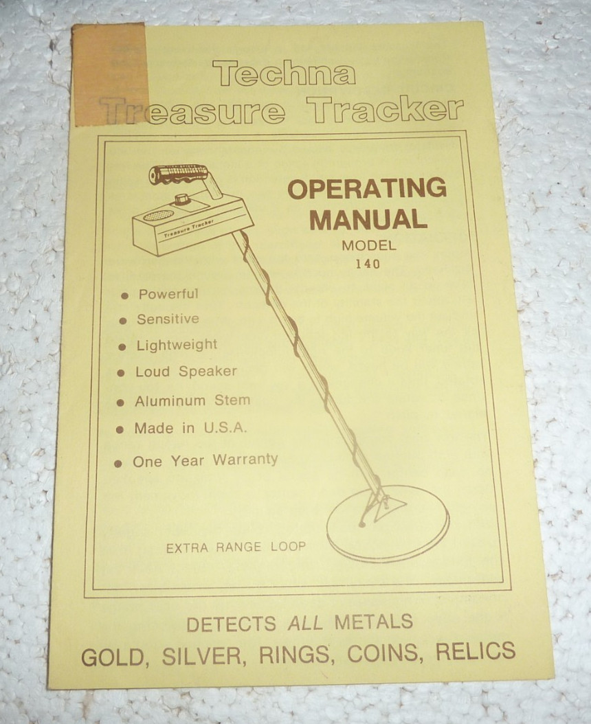 Vintage Techna Treasure Tracker Model 140 Operating Manual Pamphlet  S-9