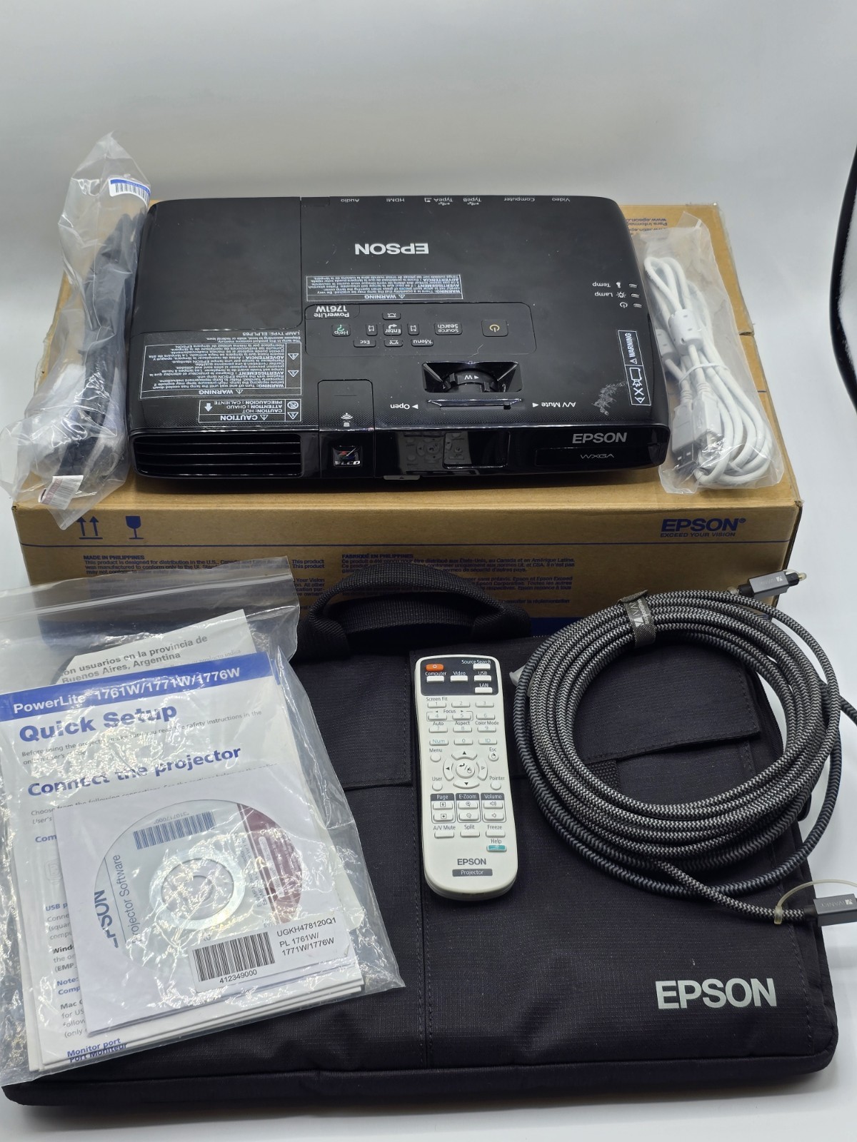 LOW HOURS! Epson PowerLite 1761W HDMI Ultra Slim Portable Office Home Porojector