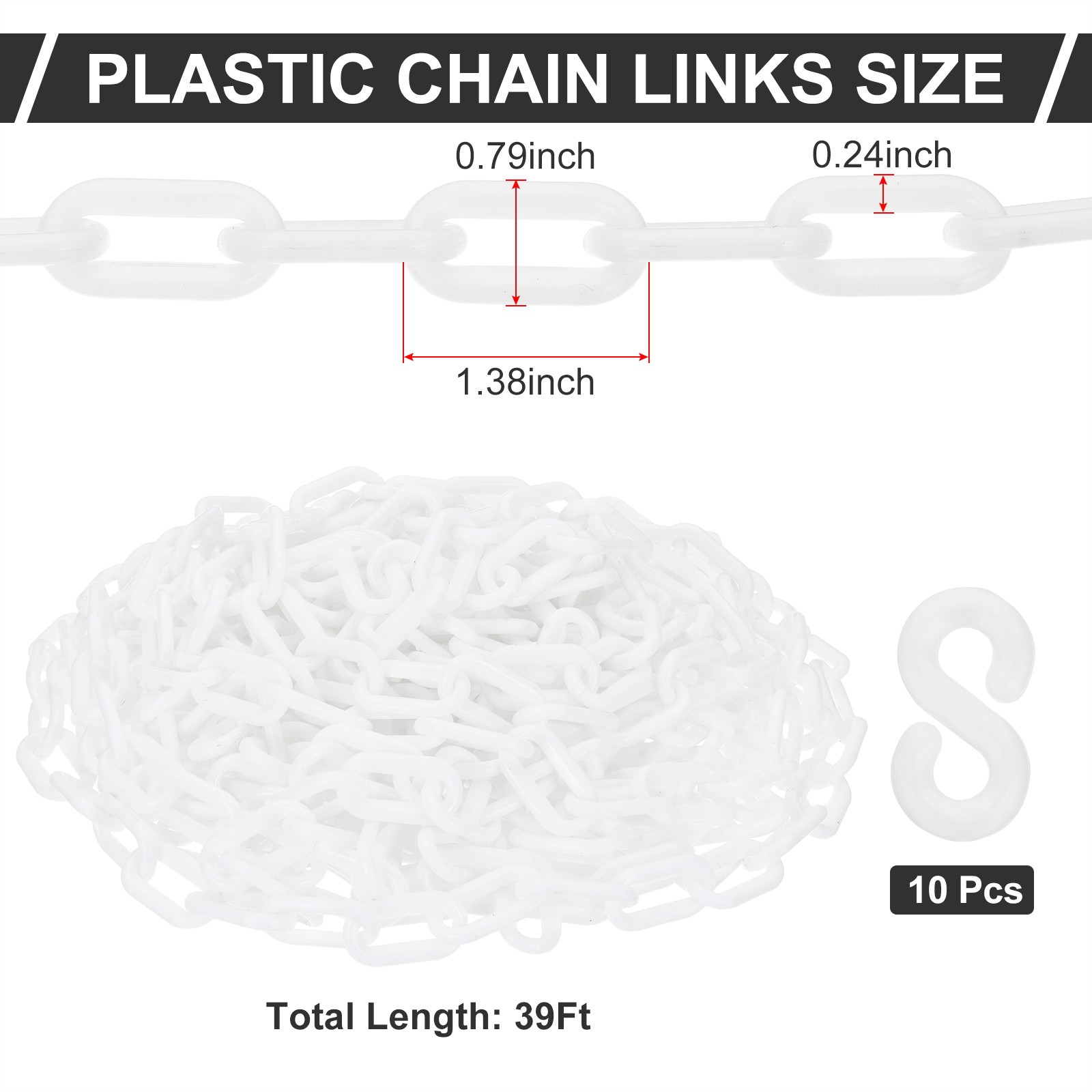 White Plastic 39 ft Chain Safety Barrier Chain for Crowd Control Queue Line