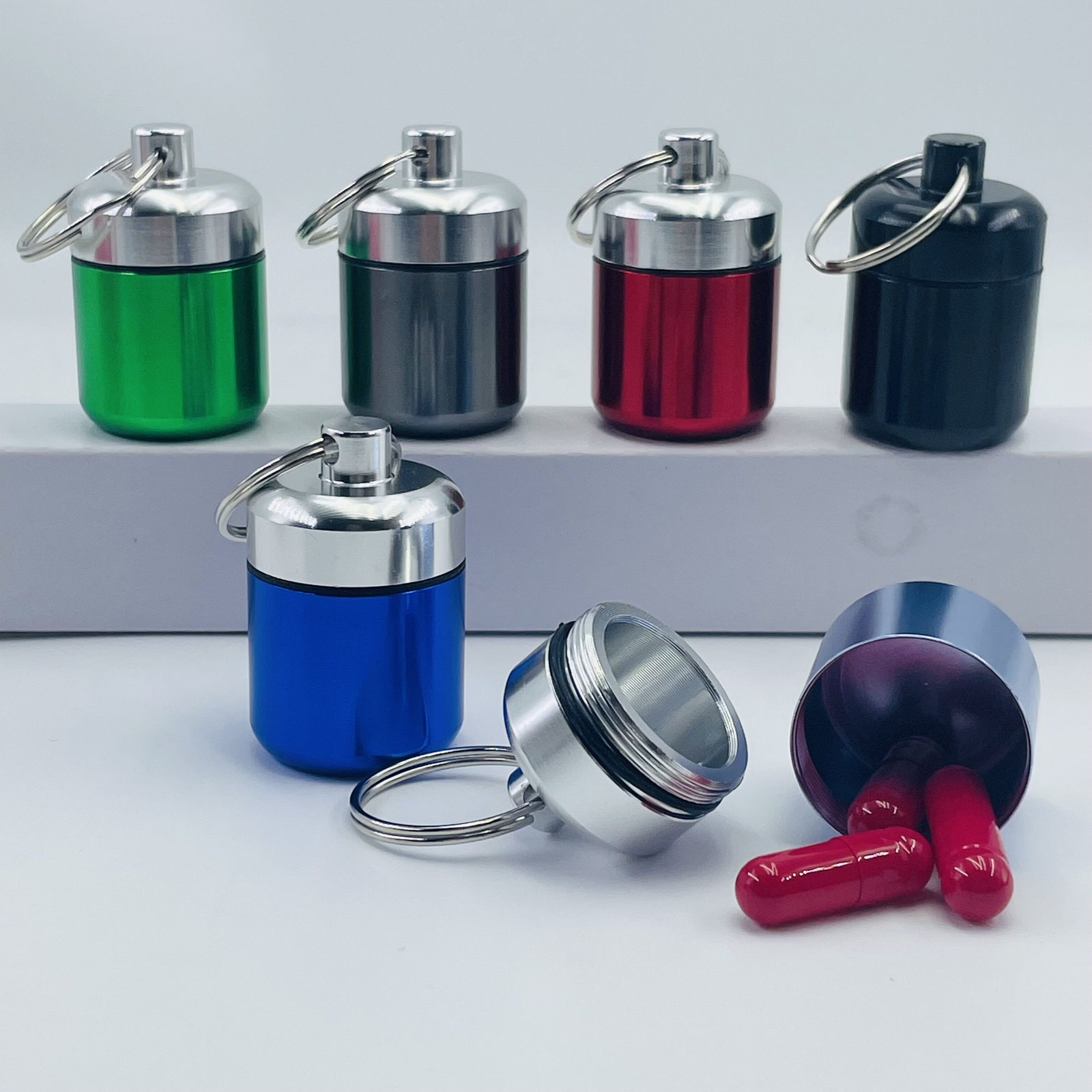 Mini Waterproof Aluminum Alloy Pill Box Case Bottle Holder Container Keychain