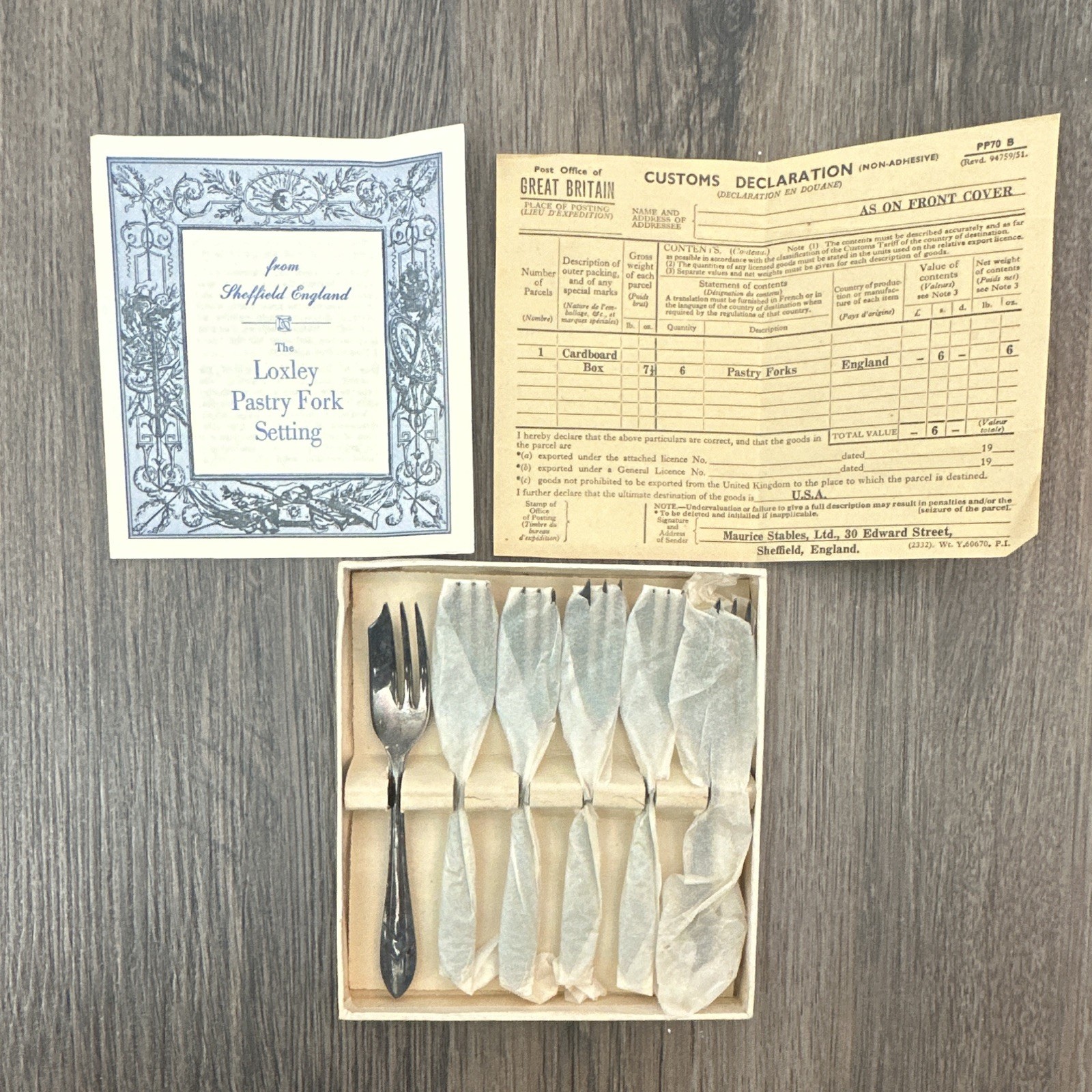 Sheffield England The Loxley Pastry Fork Set of 6 Silver Plated Boxed 7"