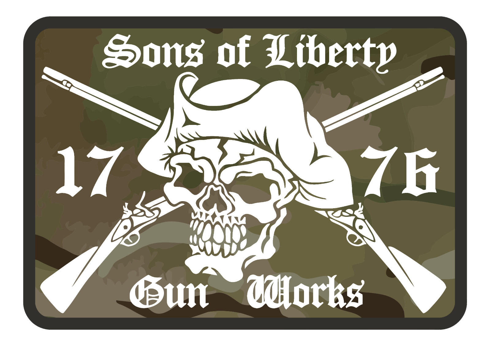 Sons of Liberty Gun Works Die Cut Sticker 7.7" x 5.6" Camo 1776 or 4.5" x 3.2"