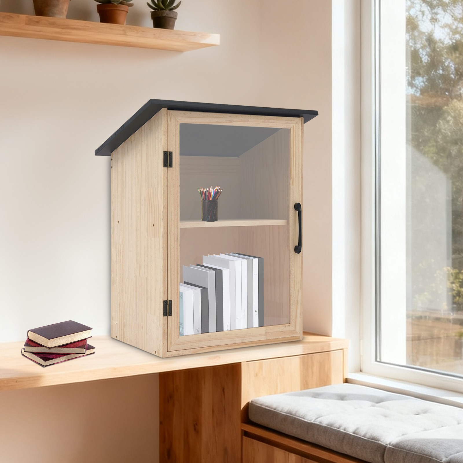 2-Tier Books Storage Box Newspapers Organizer Cabinet for Sharing