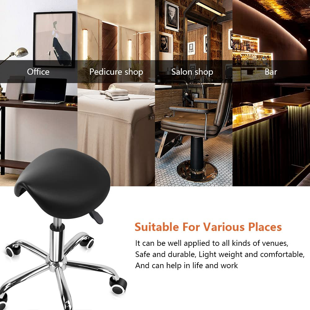 Rolling Saddle Stool PU Leather Swivel Adjustable Rolling Stool with Wheels S...