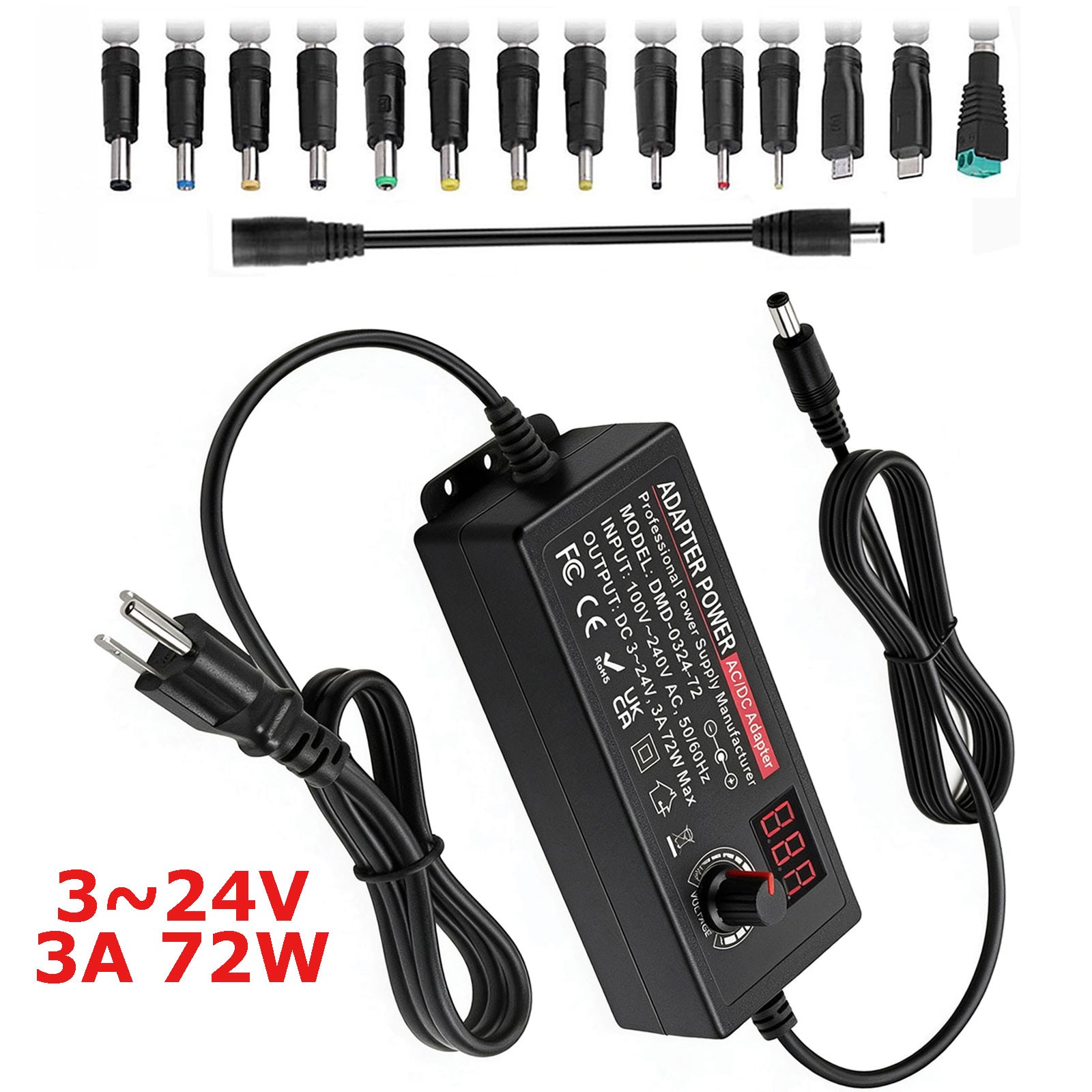72W Power Supply 3.5V~24V Adjustable Variable Switching AC/DC Universal Adapter