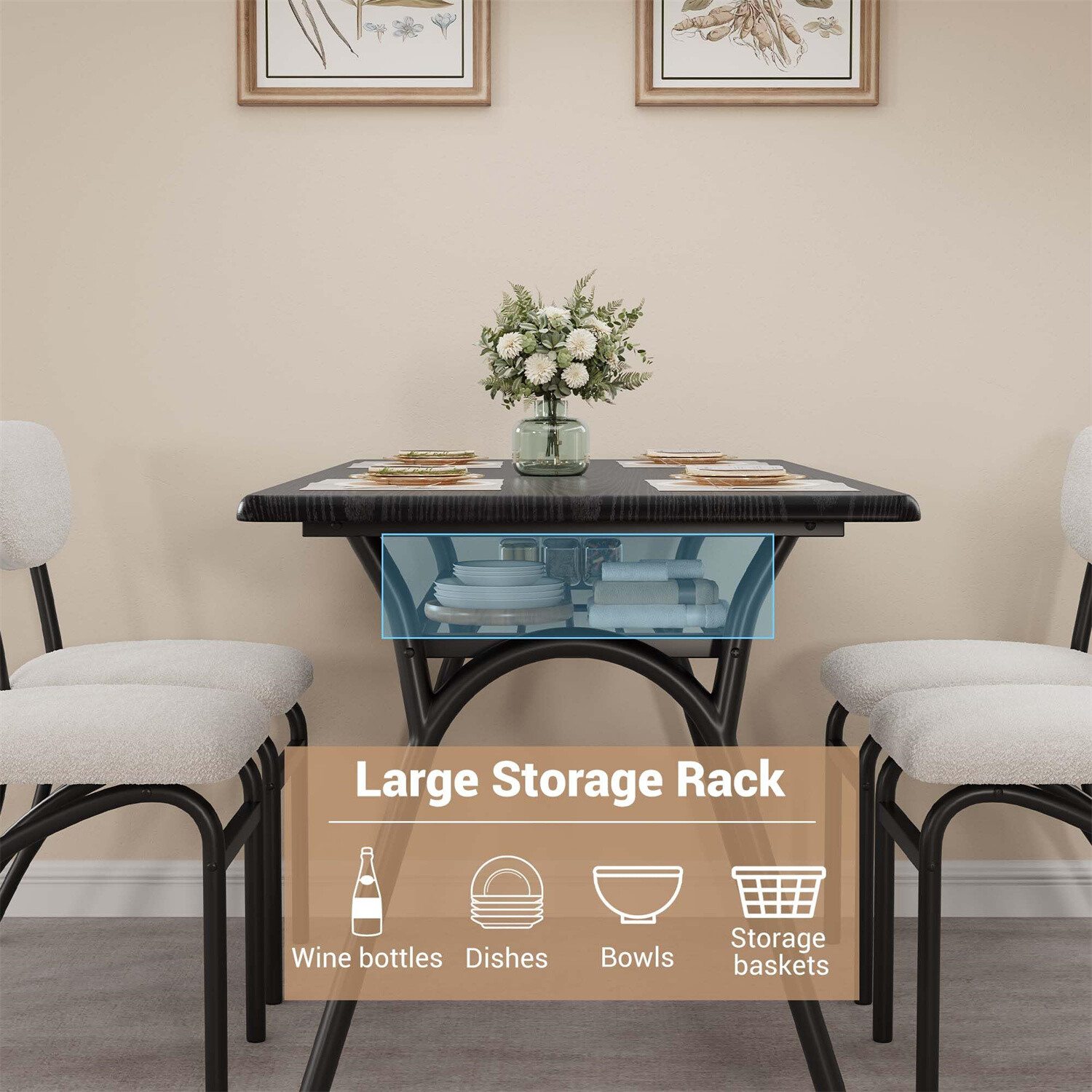 ✅Dining Table Set for 4 Kitchen Table with Boucle Chairs for 4 Modern Rectangula