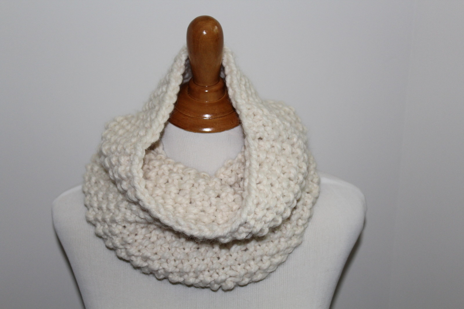 Chunky Hand Knit Unisex Fisherman Ivory Off White Cowl Scarf Neck Warmer