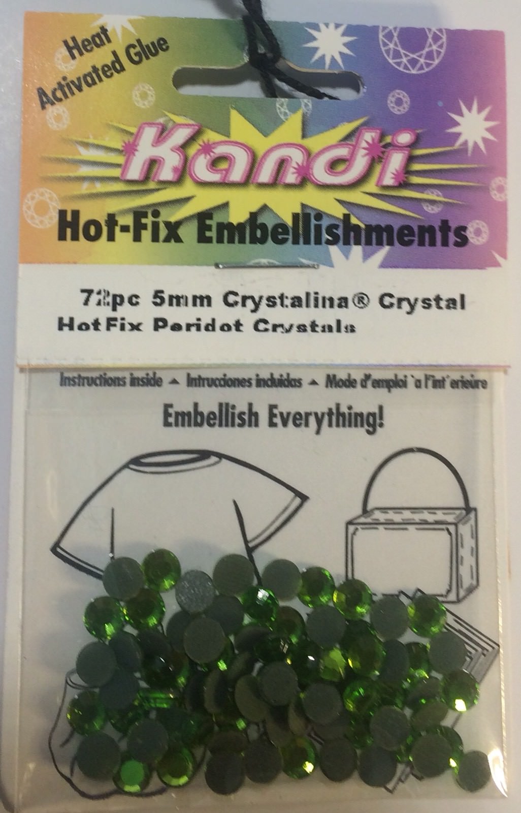 Kandi Hot Fix Embellishments Crystal Peridot Green 72 pieces 5mm Crystals Green