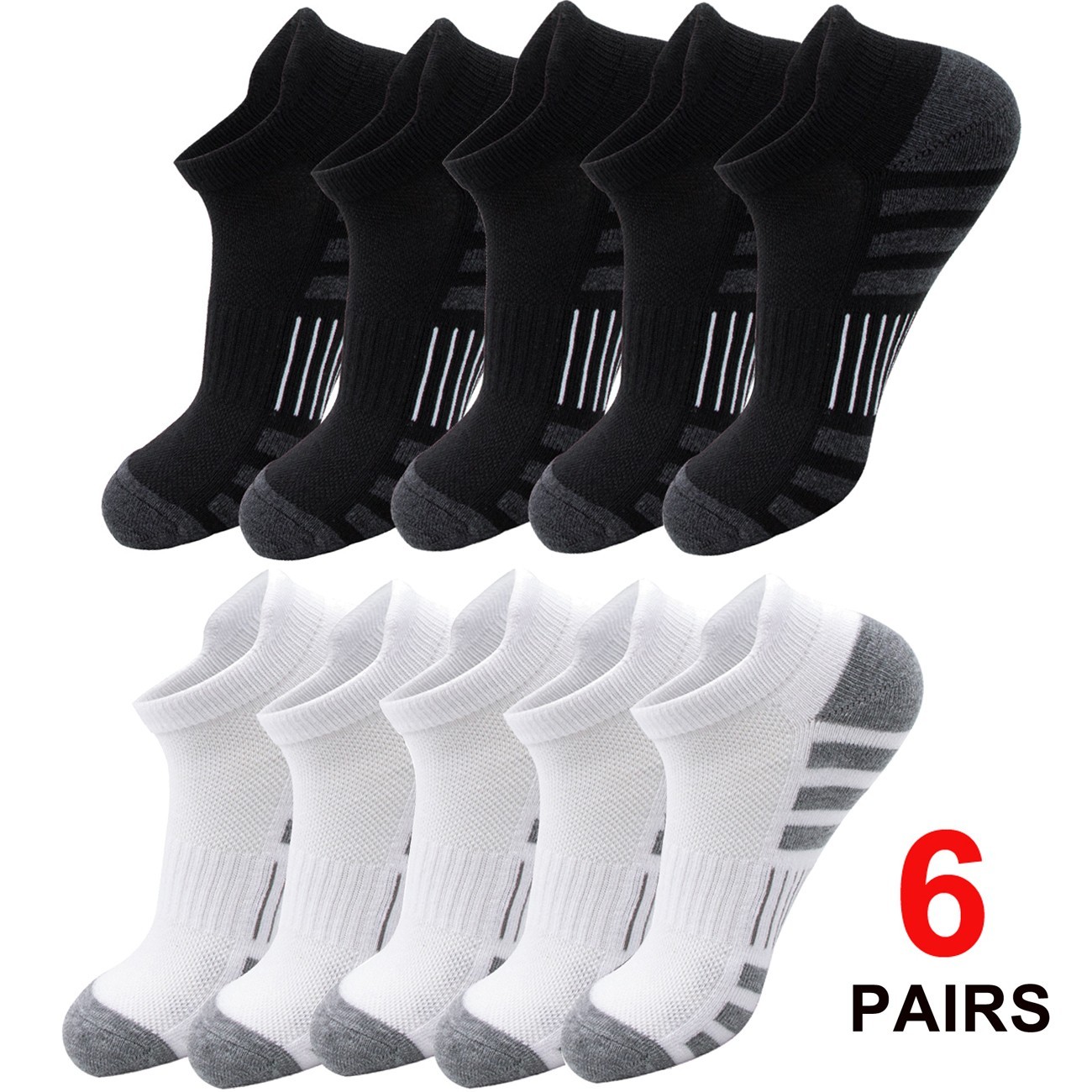 6 Pairs Athletic Ankle Socks Breathable Cushioned Low Cut Sports Gym Unisex Men