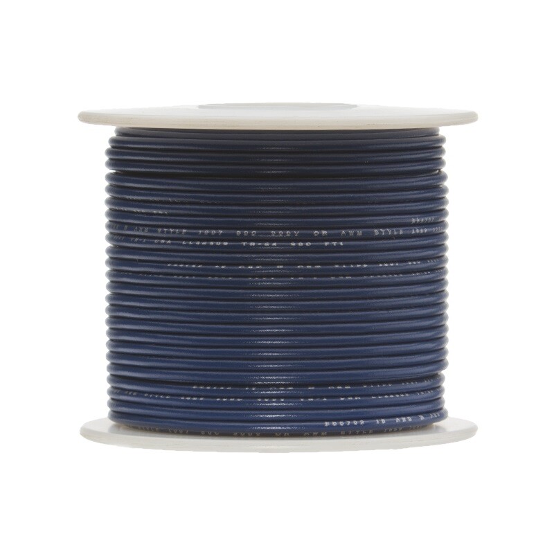 28 AWG Stranded Hook Up Wire, Blue, 100 ft, 0.0360" Dia, UL1429, 150V