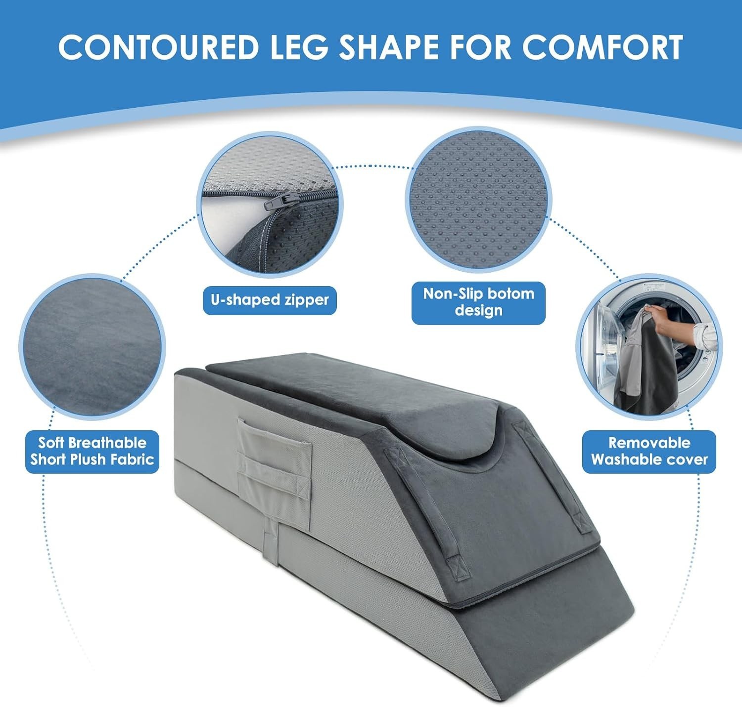 Adjustable Leg Elevation Pillow for Post-Surgery Recovery - 4 Heights, U-Shaped