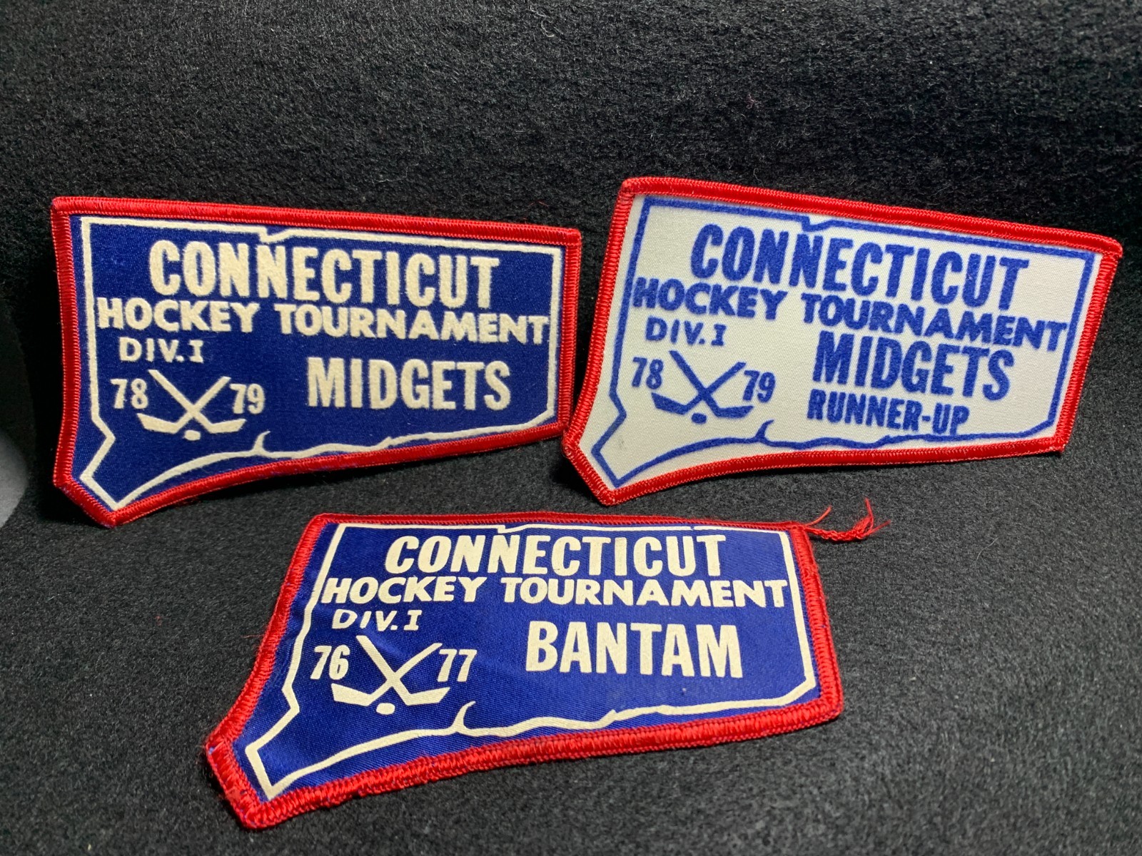 Lot of 3 1970's Vintage Connecticut Youth Hockey Midgets Bantam Div 1 Patches