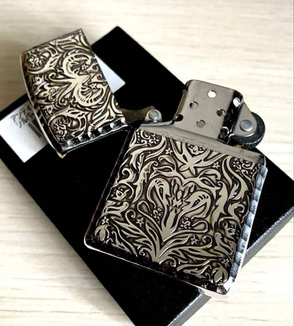 ZIPPO Armor Zippo Lighter Antique Floral Silver Ibushi