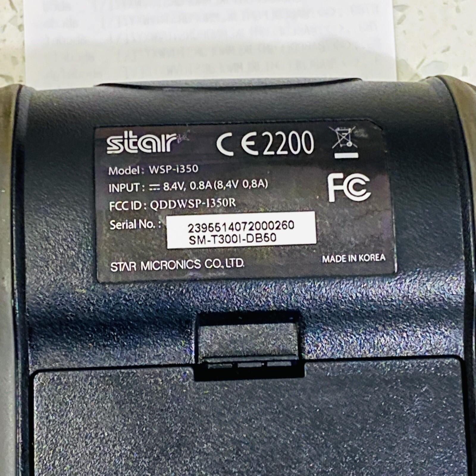 Star Micronics SM-T300I (WSP-i350) Portable Bluetooth Receipt Printer & Adapter