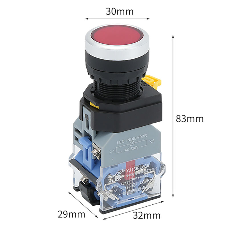 22mm Push Button Switch With LED Illuminated Latching / Momentary 12 24 220 380V
