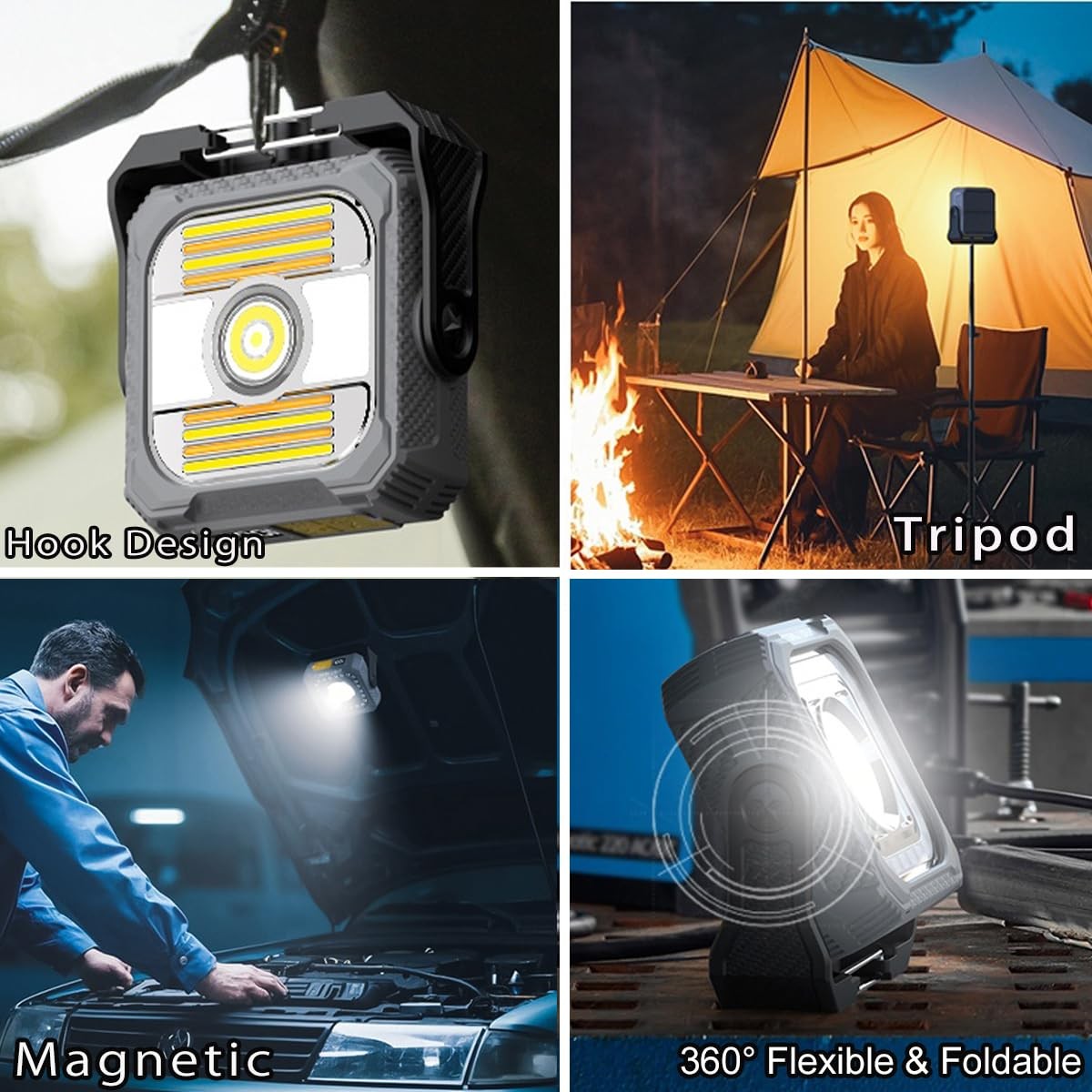 LED Solar Portable Camping Lights with Stand dimmable,Magnetic Work Lights 15...