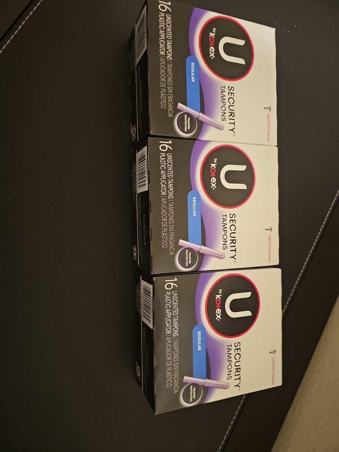 Kotex U Security Tampons Regular 3 Pkgs x16 Tampons Per Box NEW SEALED