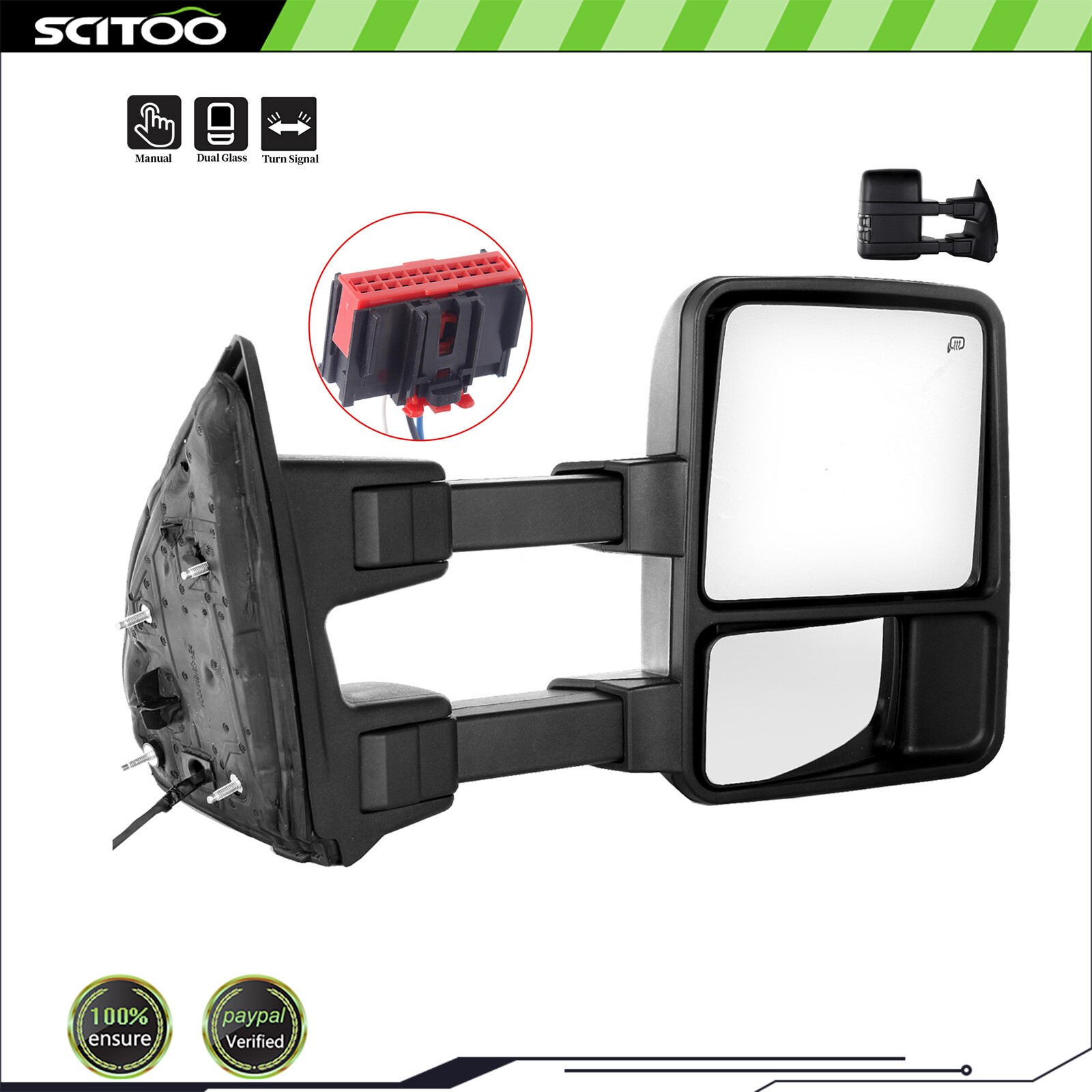 Passenger Side For 08-16 Ford F250-F550 Super Duty Towing Manual Signal Mirror