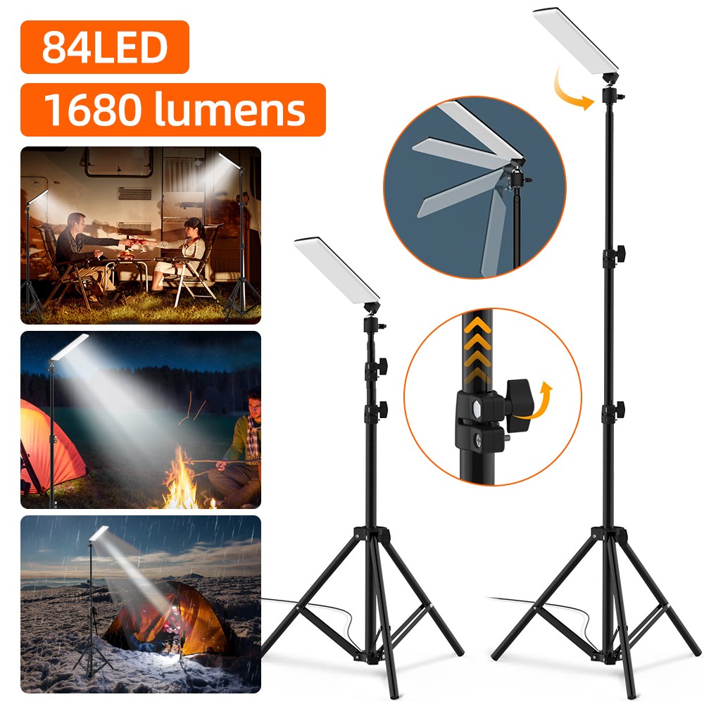 71" Telescoping Tripod Work Light 1680 Lumen Portable Camping Light LED USB Lamp