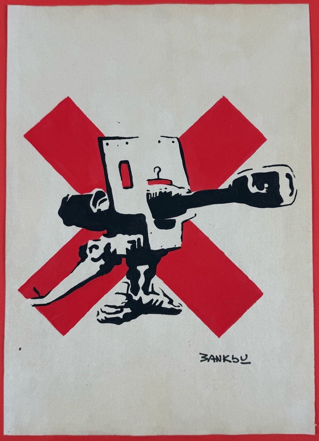 Bansky (Handmade) Mixed Media on Paper Painting signed and stamped