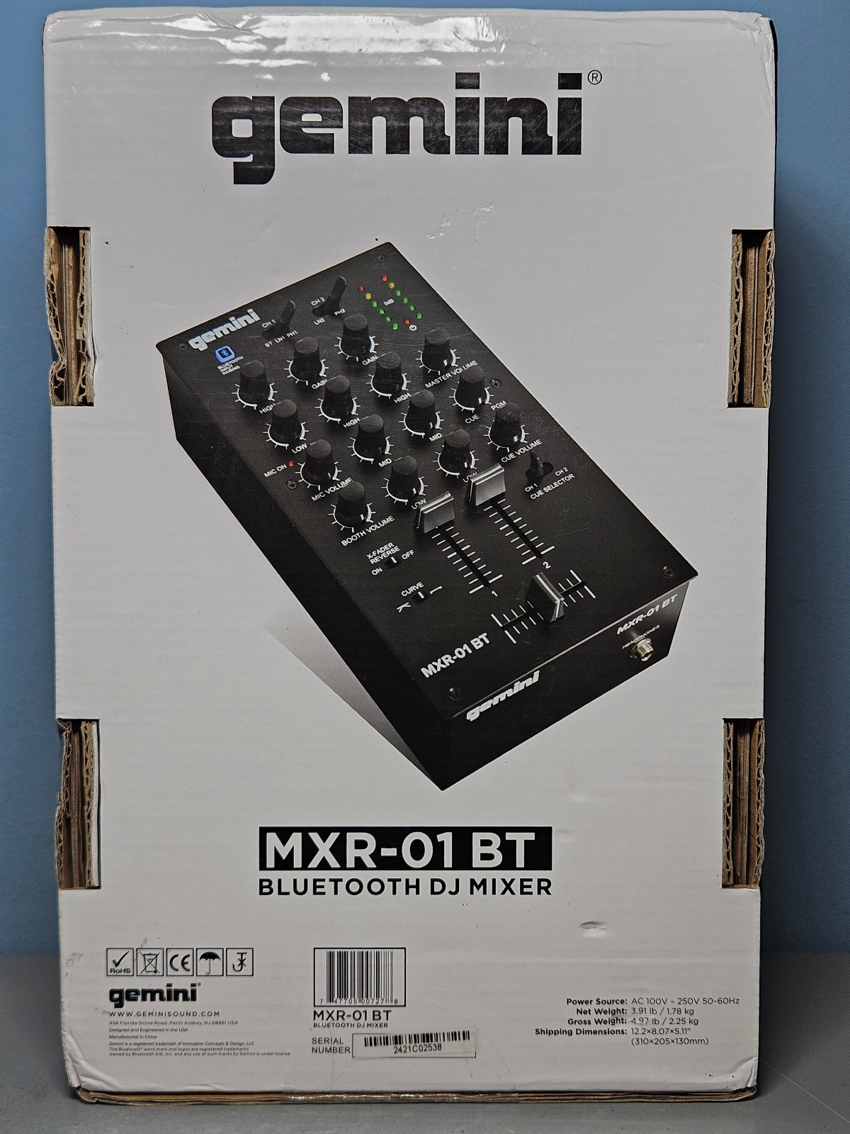 Gemini MXR-01 BT Professional Bluetooth DJmixer 2-Channel - New & Sealed