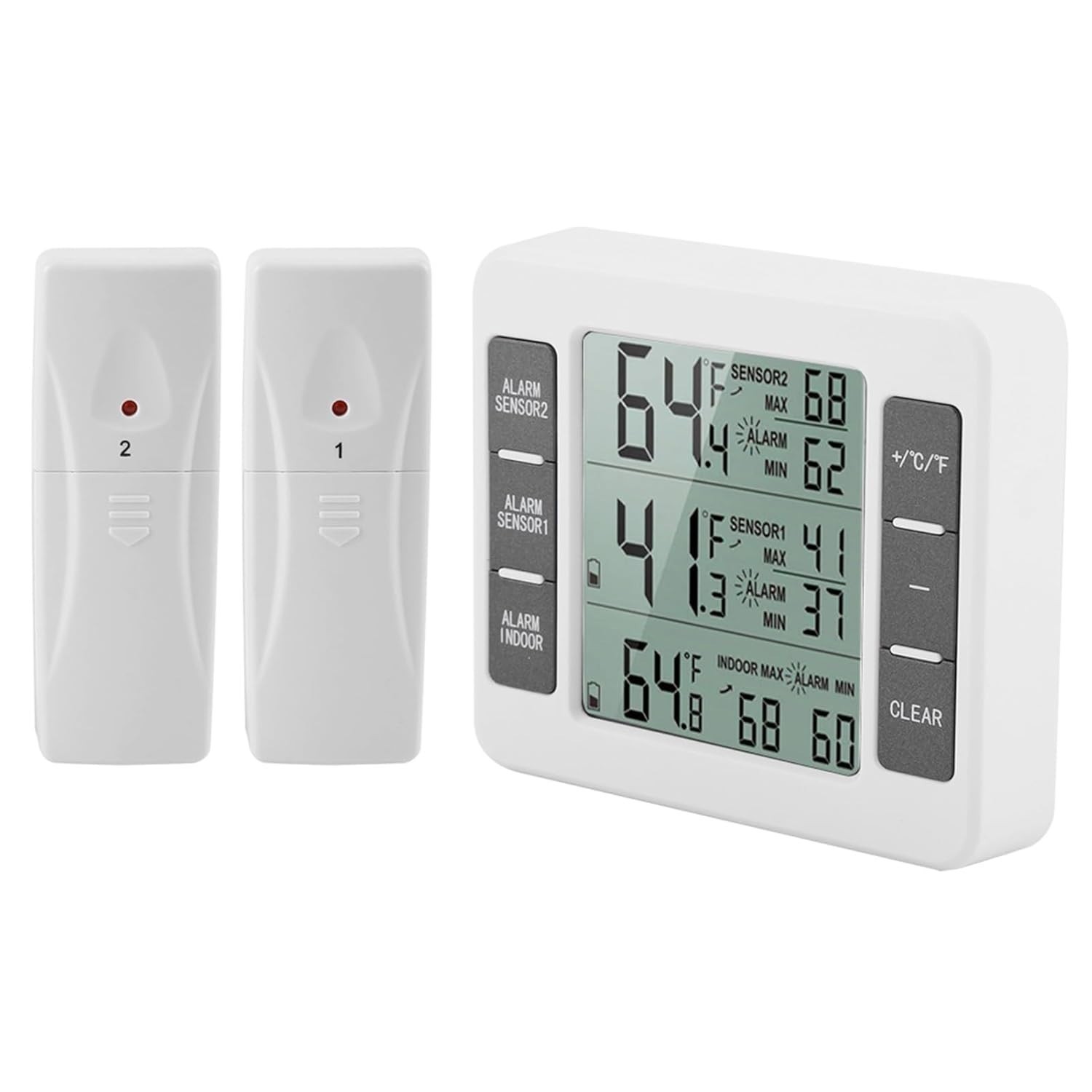 Wireless Digital Refrigerator Fridge Freezer Thermometer Temp Alarm Dual Sensor