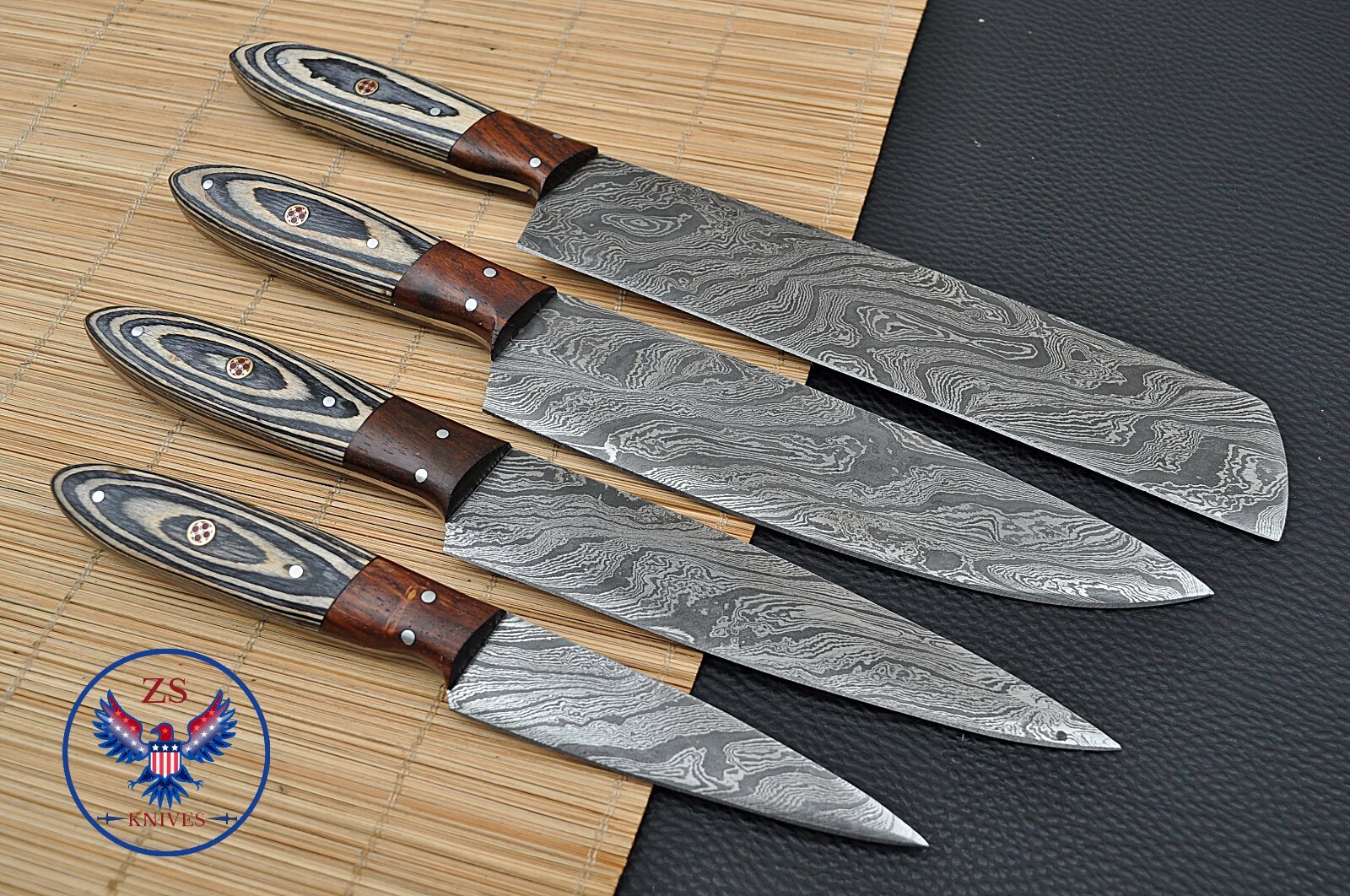 CUSTOM HANDMADE FORGED DAMASCUS STEEL CHEF KNIFE SET KITCHEN KNIVES SET - ZS 103