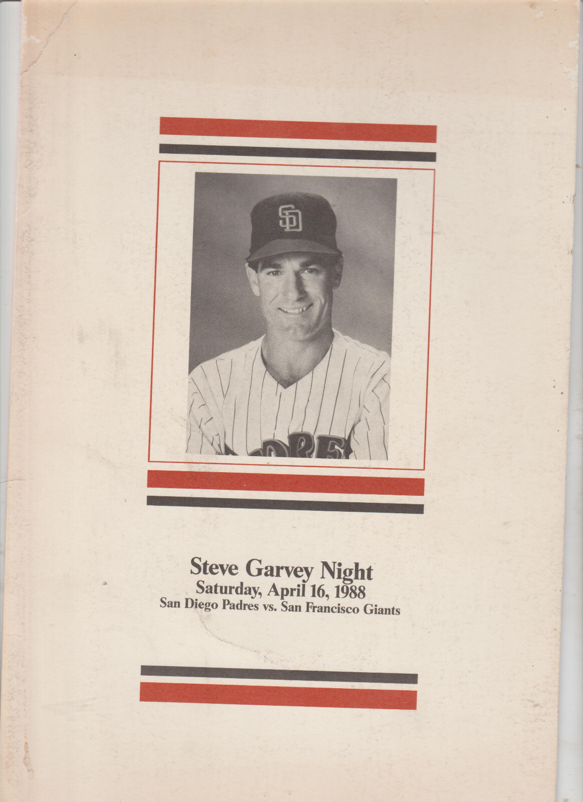 Vintage April 16, 1988 Steve Garvey Night San Diego Padres Tri Fold Program