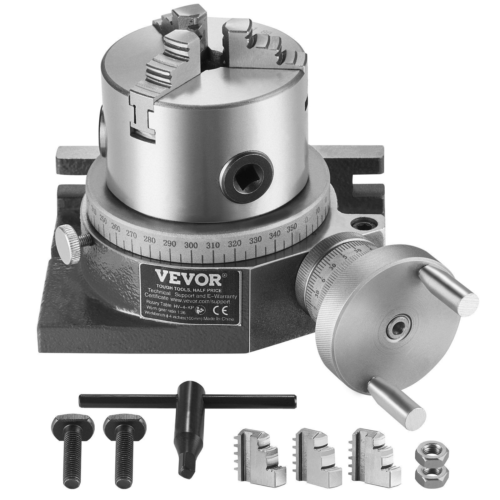 100mm/4in Rotary Table with M10 T-Bolts Nuts for Milling Indexing Tools
