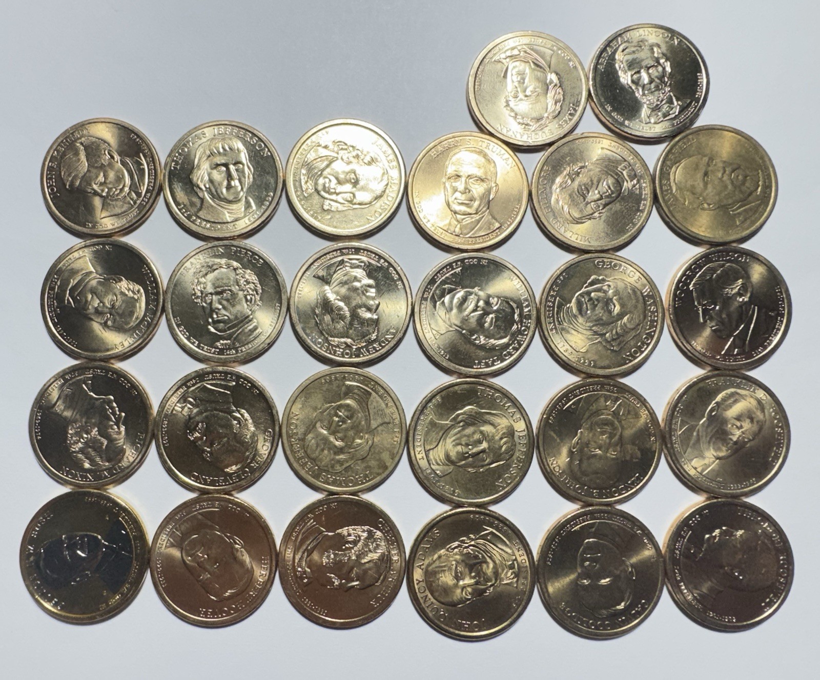 2007-20 Golden Presidential Dollar Lot of 26 Random Coins UNC
