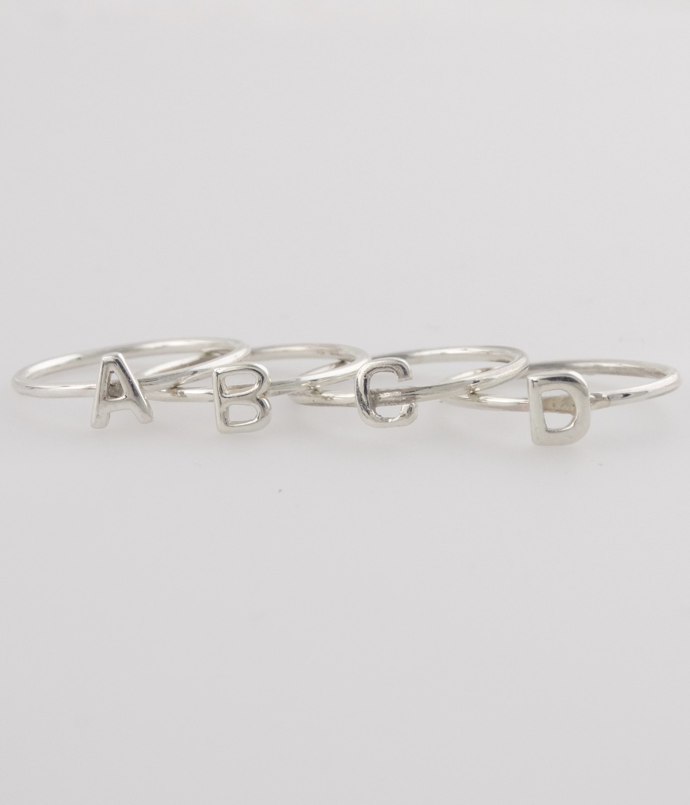 Stacking Letter Initial Ring A-Z - 925 Sterling Silver - Word Alphabet