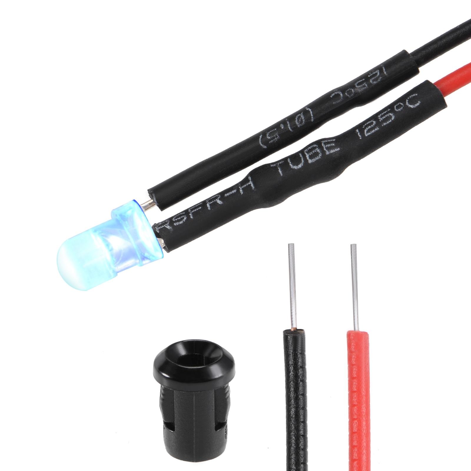 5Set DC12V 3mm Pre Wired LED with Holder Blue Light Clear Len 6mm Panel Mount