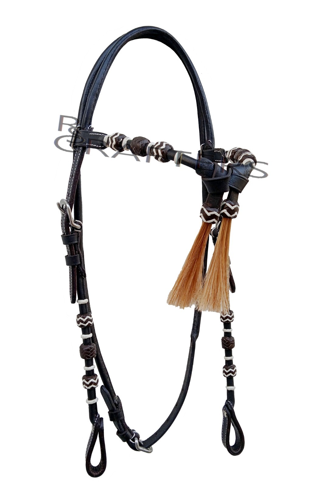 Mold Leather Western Headstall Bridle Futurity Knot Browband Natural Hair Tassle