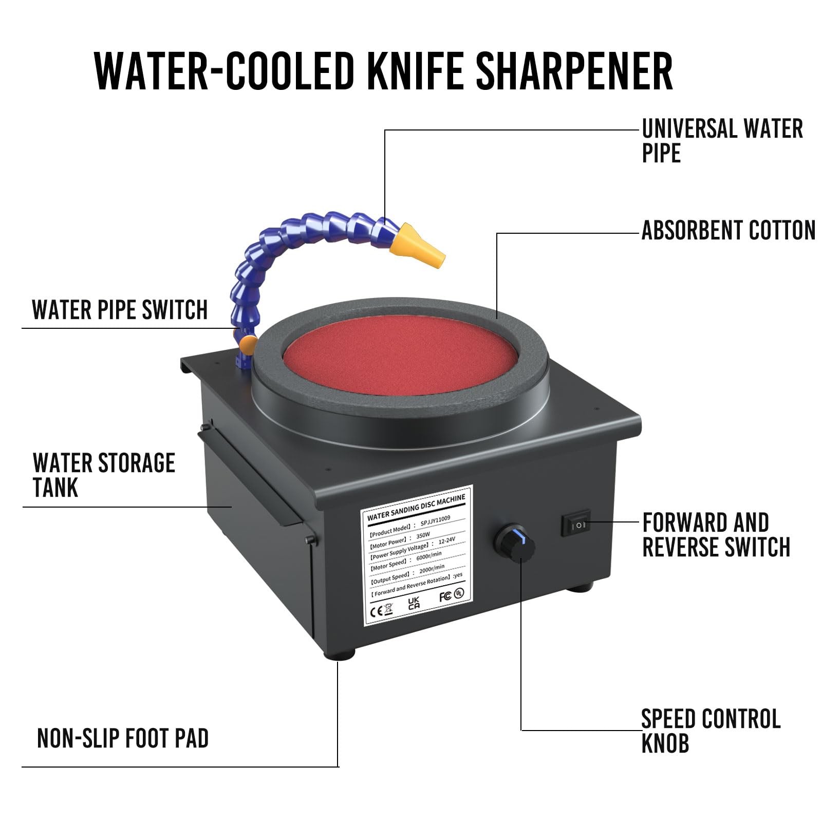 Water-Cooled Knife Sharpener System, 350W Electric Knife Sharpener with 7-Sta...