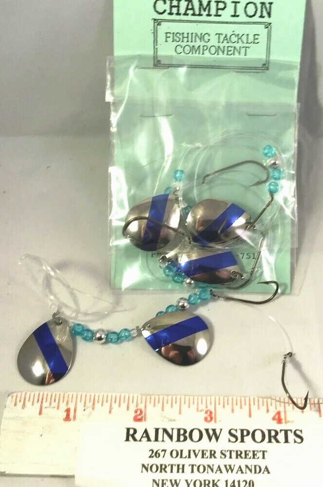 2 CHAMPION WORM HARNESS #3 1/2 COLORADO NICKEL BLUE stripe DOUBLE BLADE, 2 HOOK
