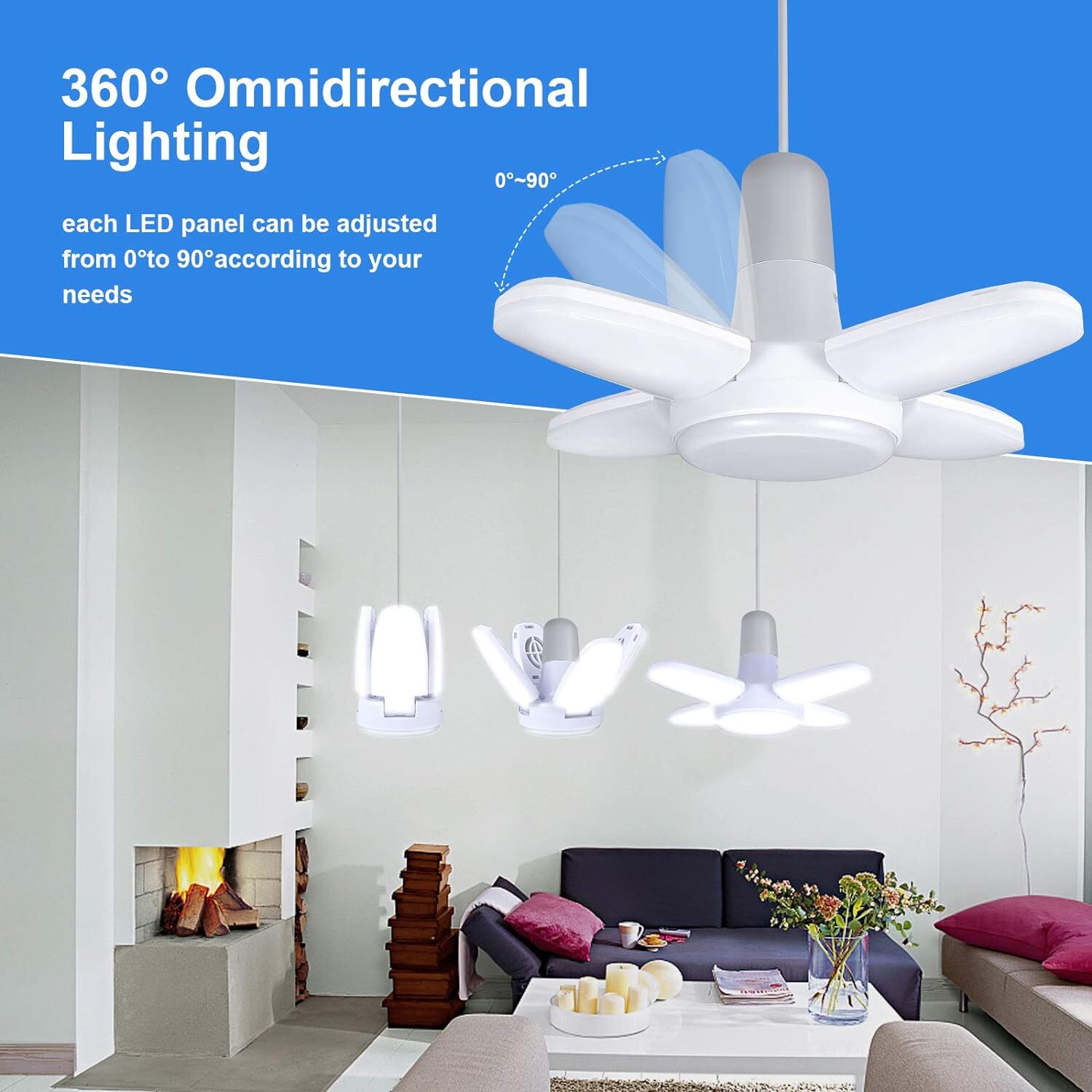 2x E27 LED Garage Light Bulb 28W Deformable Ceiling Fixture Lights Workshop Lamp