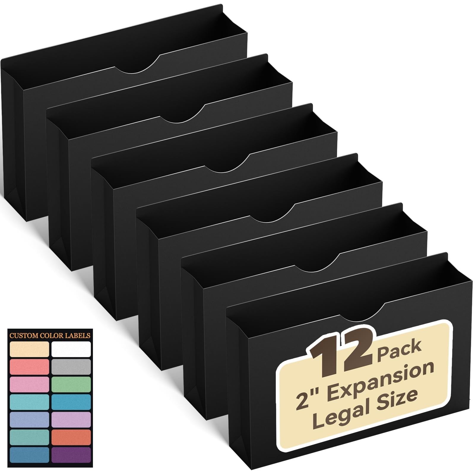 Poly Manila File Jackets Pockets Heavy Duty 2 Inch Expanding Black 12 PCS