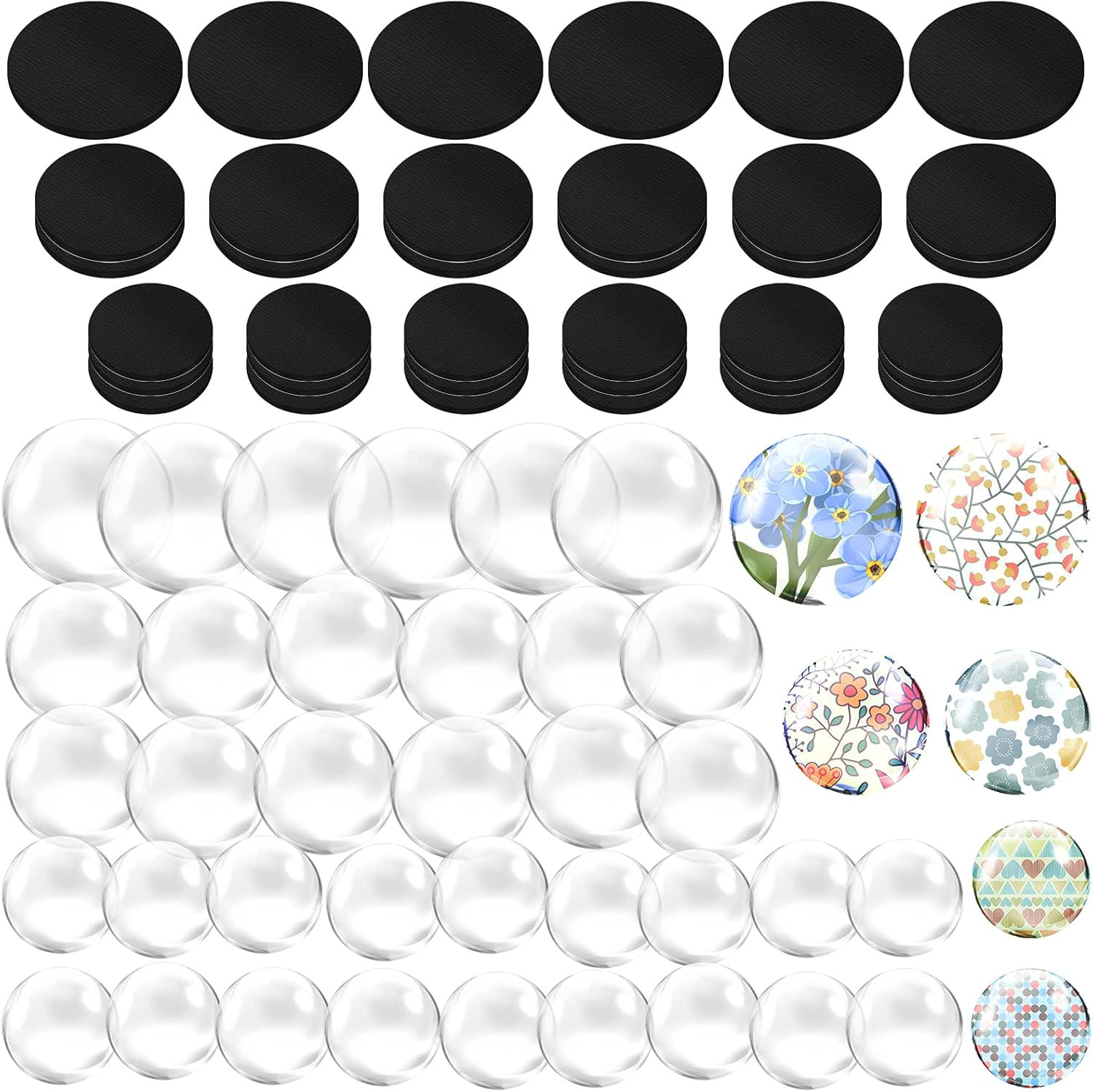72 Round Craft Magnets with Adhesive Backing and Clear Glass Gems for DIY
