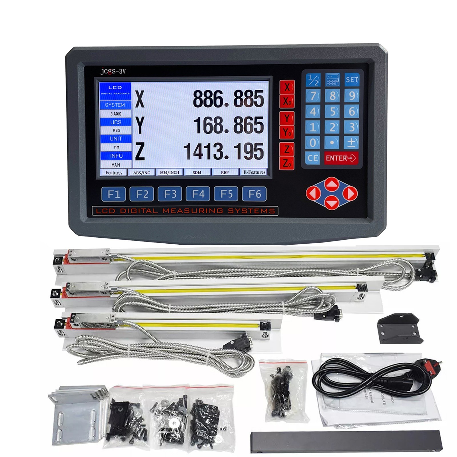 3 Axis LCD Digital Readout 3PCS Precision Linear Scale For Milling Lathe Machine