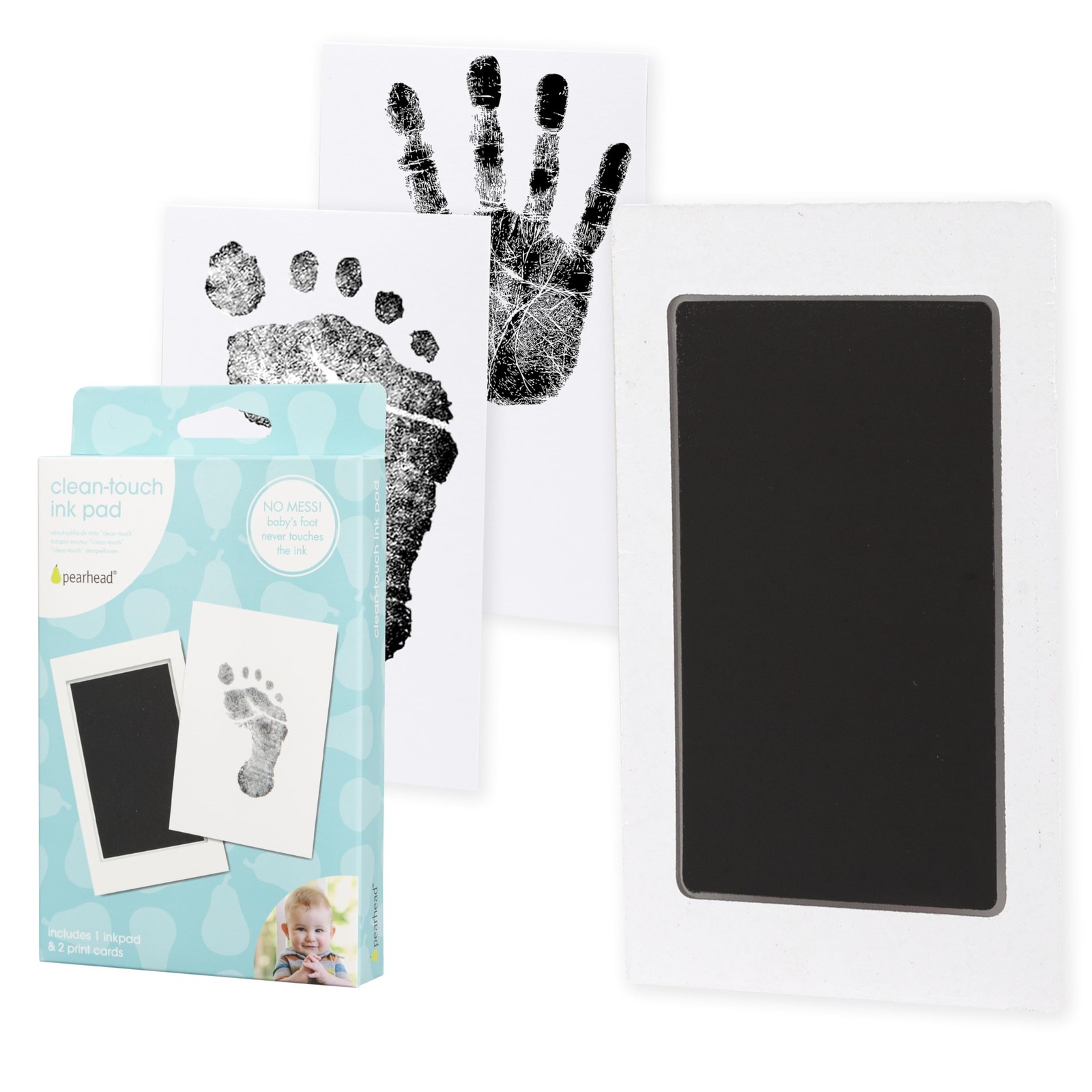 Pearhead Inkless Baby Hand and Footprint Kit — Mess Free Clean 1-Pack, Black