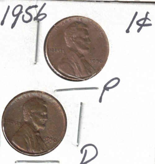 1956-D & P Circulated Business Strike Copper One Cent Coins!
