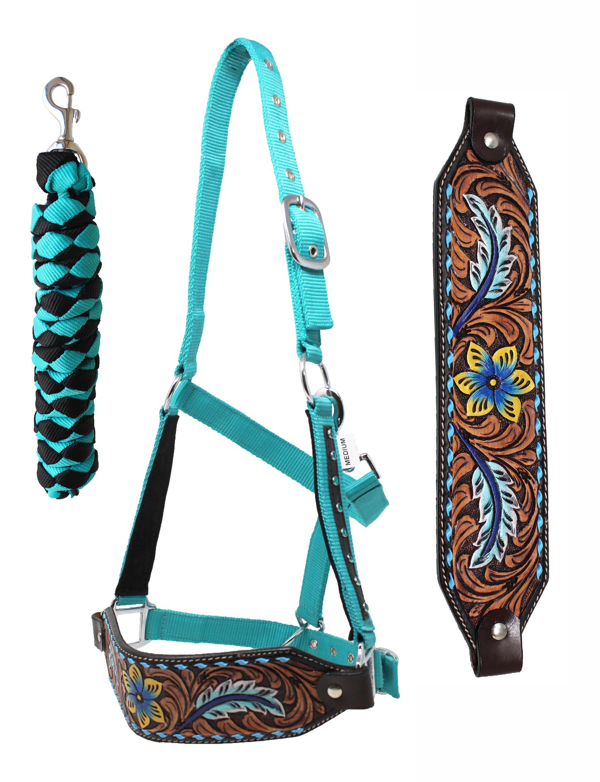Challenger Horse Noseband Tack Bronc Leather HALTER Tiedown Lead Rope 280HR05