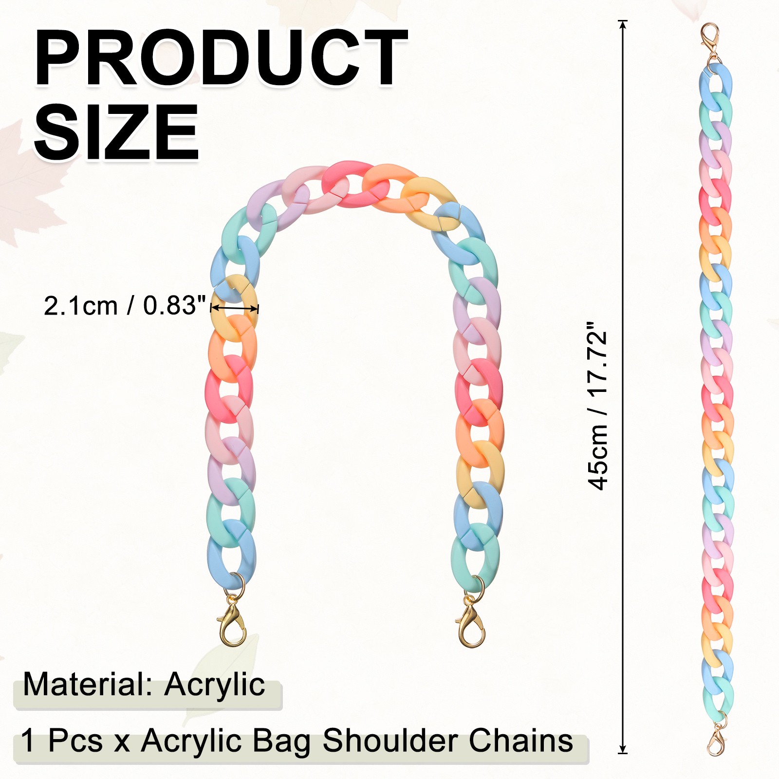 Acrylic Purse Strap, 17.7" Bag Chain for Handbags Handle, Rainbow