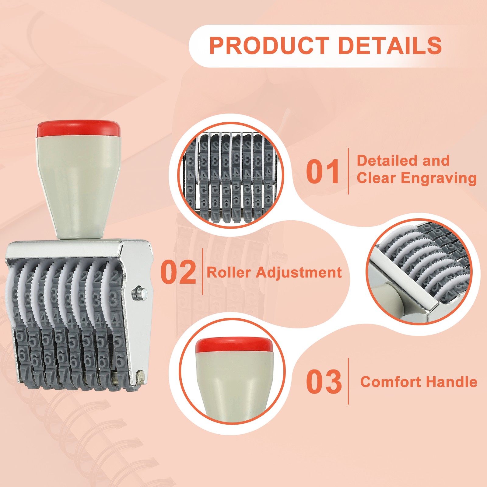 8 Digit Number Roller Stamp, 2Pcs Adjustable Rubber Stamp Symbol Office Date