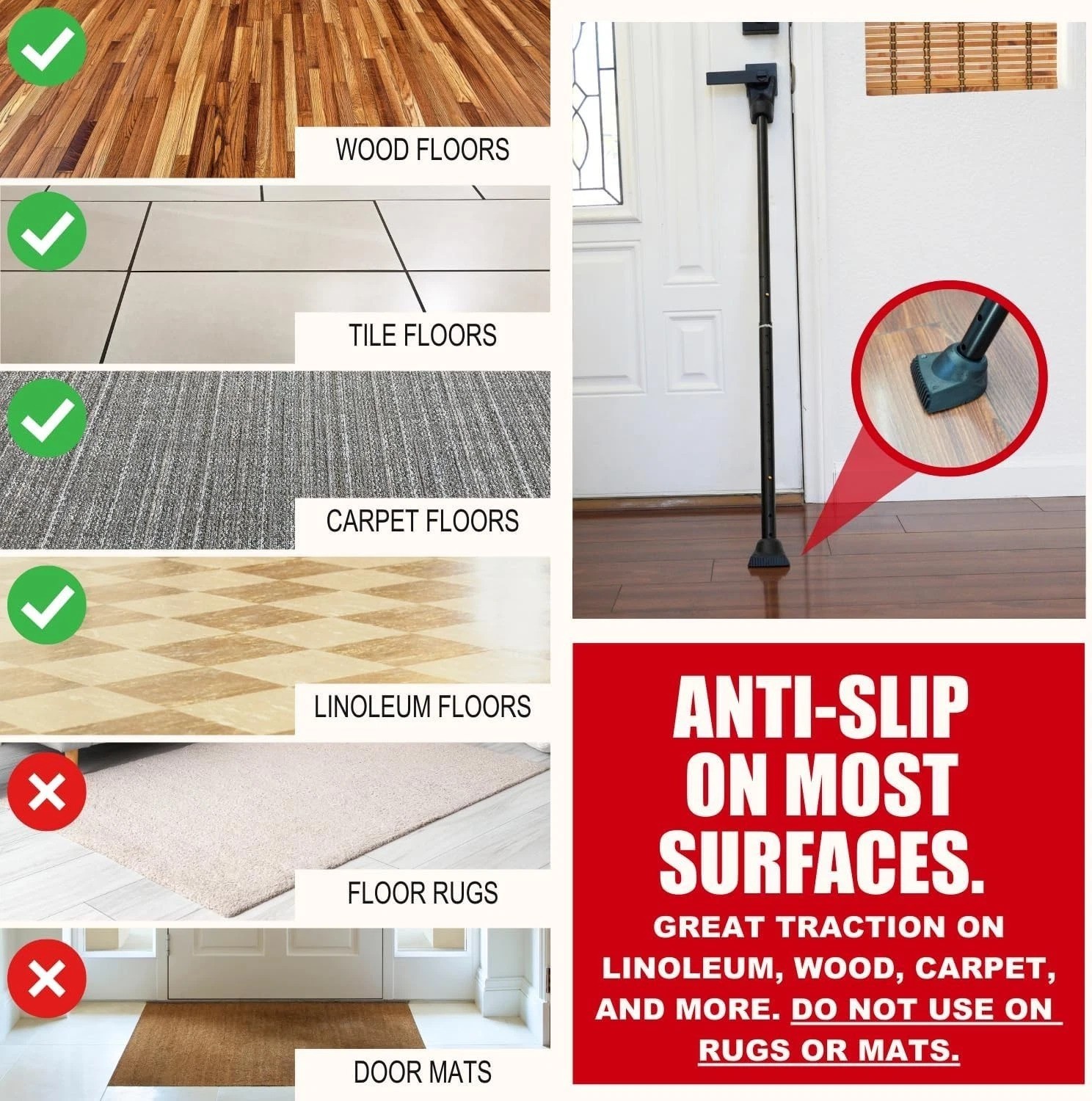 Versatile Iron Security Bar Set - Adjustable Door Stopper & Lock Bar - 2 Pack